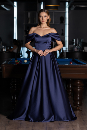 Robe de Soirée Longue Satin Bleu Marine ABU6617
