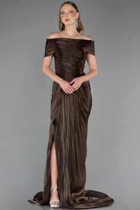 Robe de Soirée Longue Mousseline Brun ABU6581