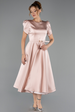 Robe De Soirée Midi Satin Poudre ABK2699