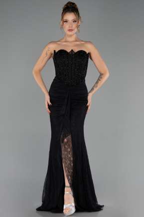 Robe de Soirée Longue Dantelle Noir ABU6639
