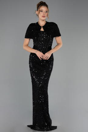 Robe de Soirée Longue Squameuse Noir ABU6641