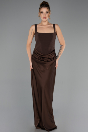 Robe de Soirée Longue Satin Brun ABU6649