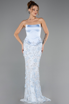 Robe de Soirée Longue Dantelle Bleu clair ABU6656