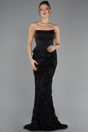 Robe de Soirée Longue Dantelle Noir ABU6656