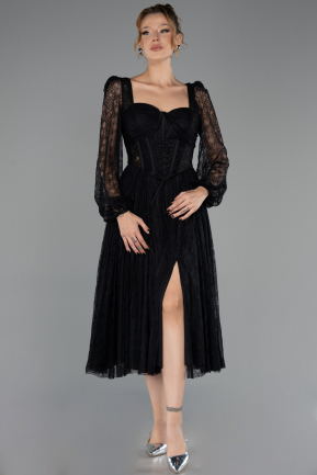 Robe de Cérémonie Midi Dantelle Noir ABK2703