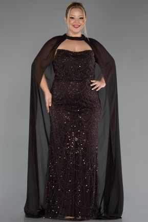 Robe de Soirée Grande Taille Longue Perlé Brun ABU6545