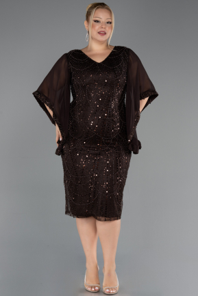 Robe De Invitation Grande Taille Midi Perlé Brun ABK2693