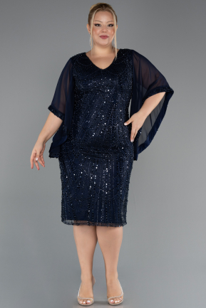 Robe De Invitation Grande Taille Midi Perlé Bleu Marine ABK2693