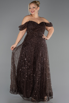 Robe Grande Taille Longue Perlé Brun ABU6347