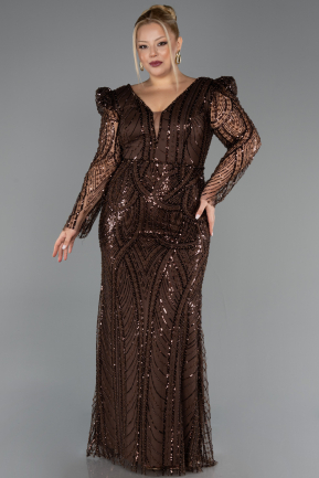 Robe De Soirée Grande Taille Longue Perlé Brun ABU6661