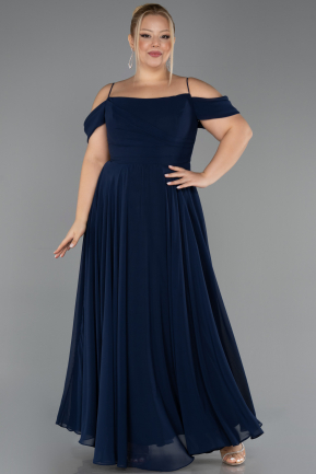 Robe De Soirée Grande Taille Longue Mousseline Bleu Marine ABU6646
