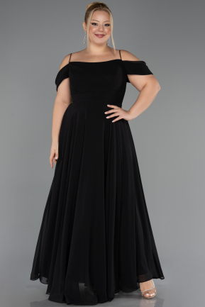 Robe De Soirée Grande Taille Longue Mousseline Noir ABU6646