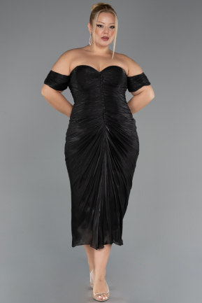 Robe De Invitation Grande Taille Midi Mousseline Noir ABK2701