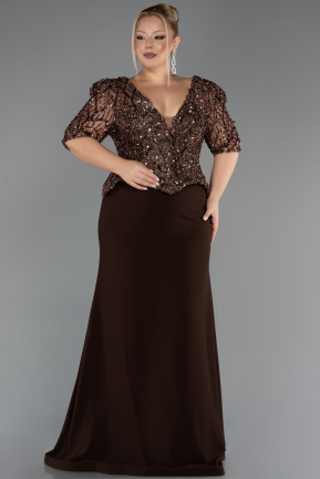 Robe de Soirée Grande Taille Longue Brun clair ABU6618