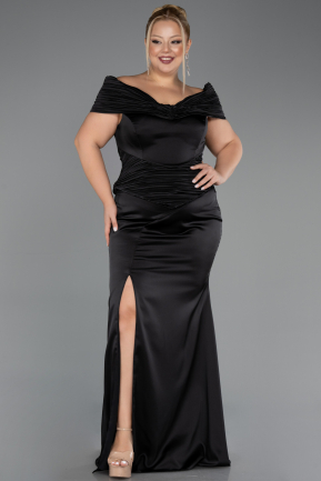 Robe De Soirée Grande Taille Satin Longue Noir ABU5878
