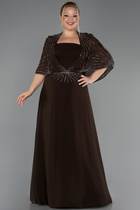 Robe Grande Taille Longue Mousseline Brun ABU6529