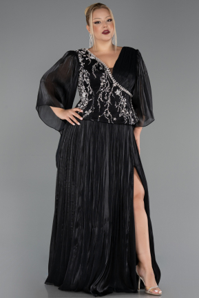 Robe De Soirée Grande Taille Longue Mousseline Noir ABU6619