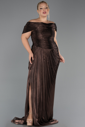 Robe Grande Taille Longue Mousseline Brun ABU6604