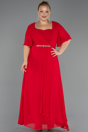 Robe de Soirée Grande Taille Longue Mousseline Rouge ABU6663