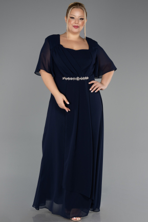 Robe de Soirée Grande Taille Longue Mousseline Bleu Marine ABU6663