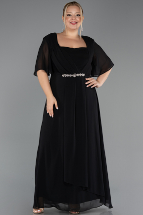 Robe de Soirée Grande Taille Longue Mousseline Noir ABU6663