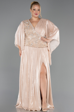 Robe De Soirée Grande Taille Longue Mousseline Beige ABU6619