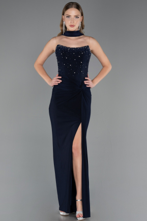 Robe de Soirée Longue Bleu Marine ABU6657