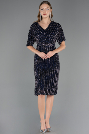 Robe De Invitation Grande Taille Midi Bleu Marine ABK2704