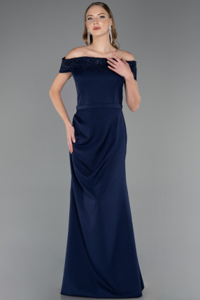 Robe Grande Taille Longue Bleu Marine ABU6103