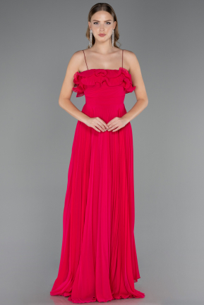 Robe de Soirée Longue Mousseline Fushia ABU4866