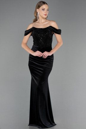 Robe de Soirée Longue Velours Noir ABU6664