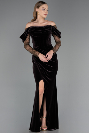 Robe de Soirée Longue Velours Brun ABU6668