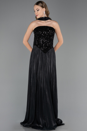 Robe de Soirée Longue Mousseline Noir ABU6533