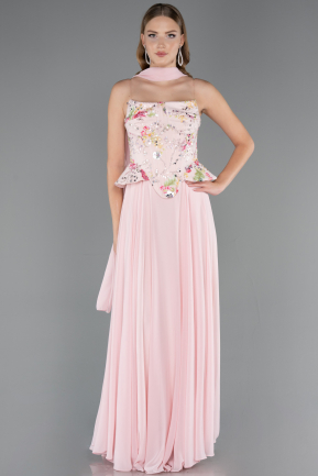Robe de Soirée Longue Mousseline Poudre ABU6665