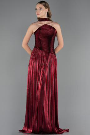 Robe de Soirée Longue Mousseline Rouge Bordeaux ABU6666