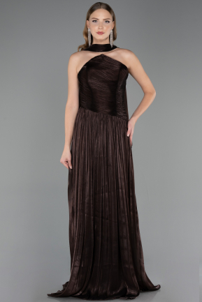 Robe de Soirée Longue Mousseline Brun ABU6666