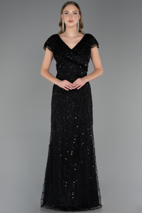 Robe de Soirée Grande Taille Longue Perlé Noir ABU6672