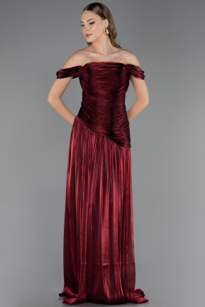 Robe De Soirée Grande Taille Longue Mousseline Rouge Bordeaux ABU6685