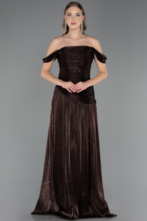 Robe de Soirée Longue Mousseline Brun ABU6674