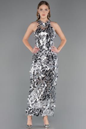 Robe de Soirée Longue Squameuse Argent ABU6676