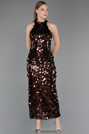 Robe de Soirée Longue Squameuse Brun ABU6676