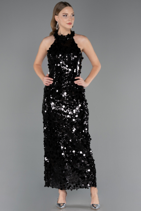 Robe de Soirée Longue Squameuse Noir ABU6676