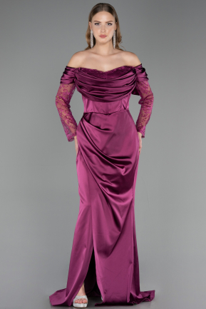 Robe de Soirée Grande Taille Longue Satin Prune ABU5831
