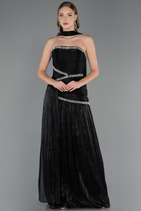 Robe de Soirée Longue Mousseline Noir ABU6681