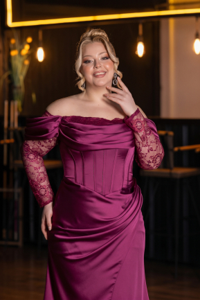 Robe de Soirée Grande Taille Longue Satin Prune ABU6667