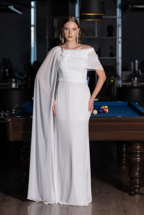 Robe de Soirée Longue Mousseline Blanc ABU5418