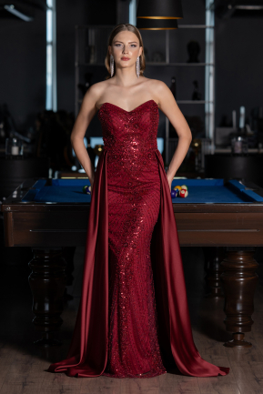 Robe de Soirée Longue Perlé Rouge Bordeaux ABU6673
