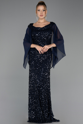 Robe De Soirée Grande Taille Longue Bleu Marine ABU6687