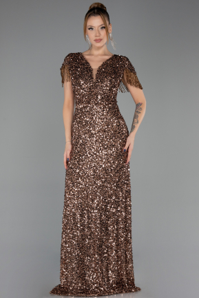 Robe de Soirée Grande Taille Longue Squameuse Cuivre ABU6688