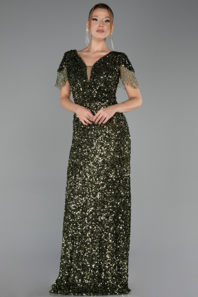 Robe de Soirée Grande Taille Longue Squameuse Kaki ABU6688